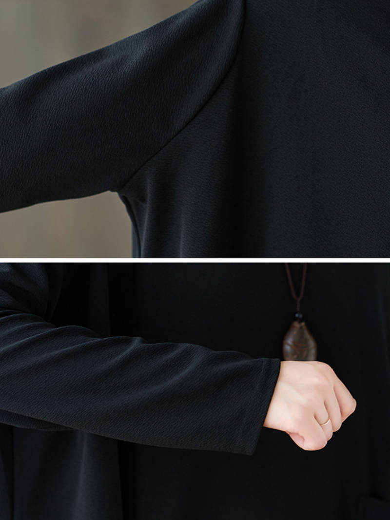 Black Oversized Tunic Top with Sculpted Pockets