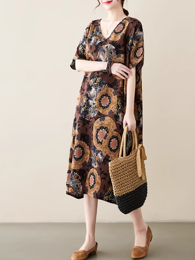 Relaxed Elegance Women's Printed Side Pocket A-line dress