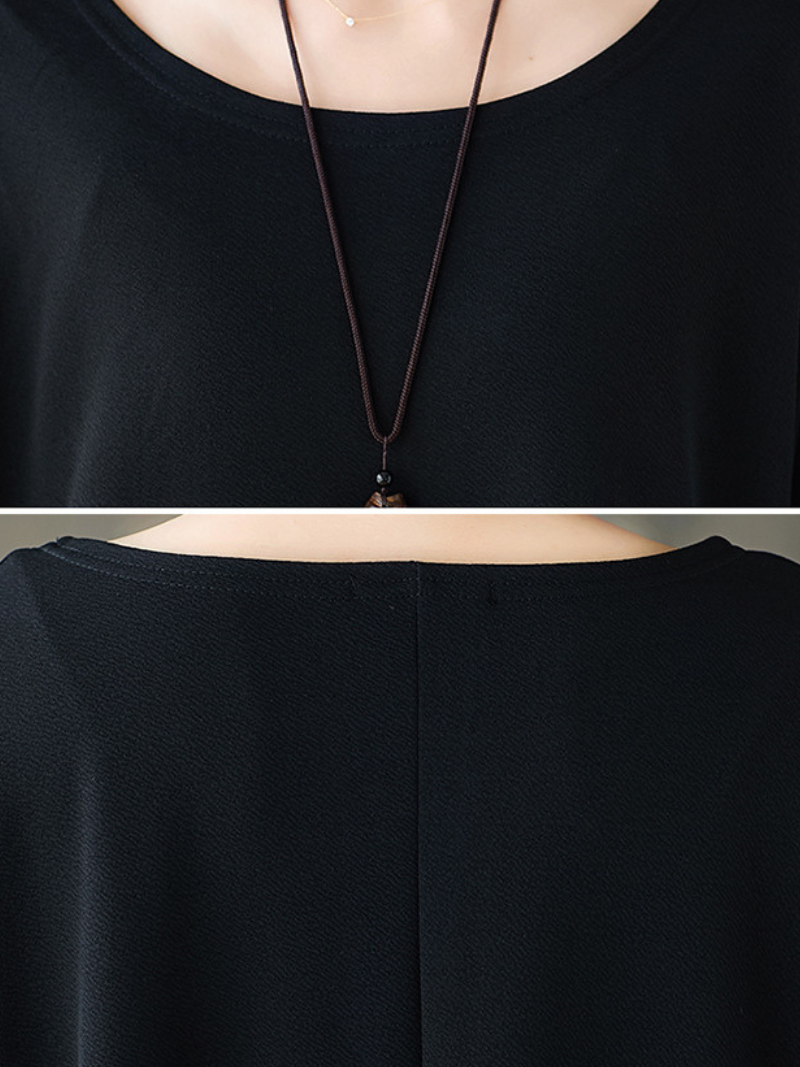 Black Oversized Tunic Top with Sculpted Pockets