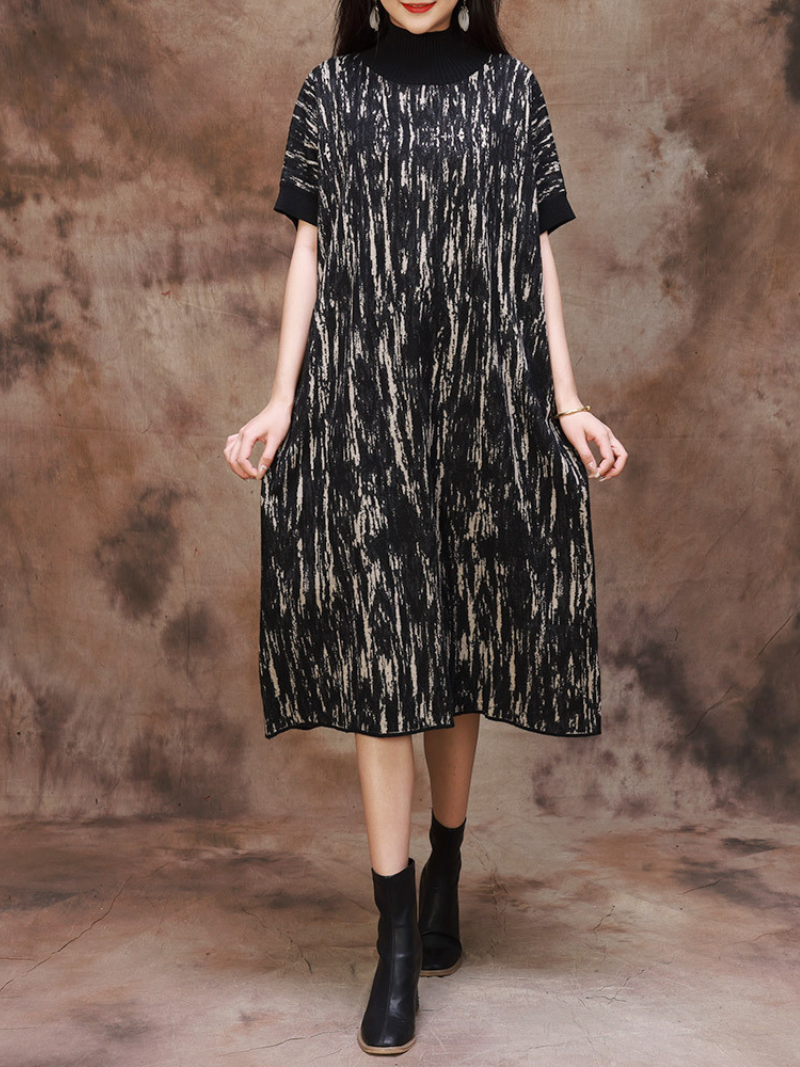 Fashionable Women's Camouflage Half Collar Knitted Midi Dress