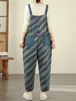 striped denim jumpsuit for women