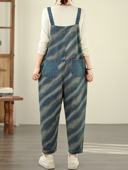 striped denim jumpsuit for women