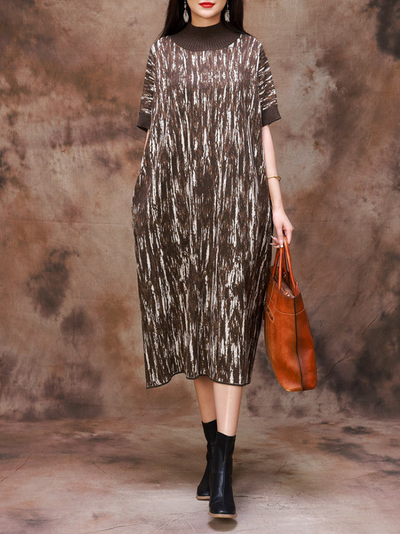 Fashionable Women's Camouflage Half Collar Knitted Midi Dress
