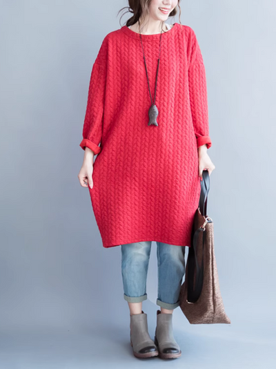 Women's Autumn and Winter Fashionable Midi-Length Sweater Shirt