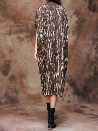 Fashionable Women's Camouflage Half Collar Knitted Midi Dress