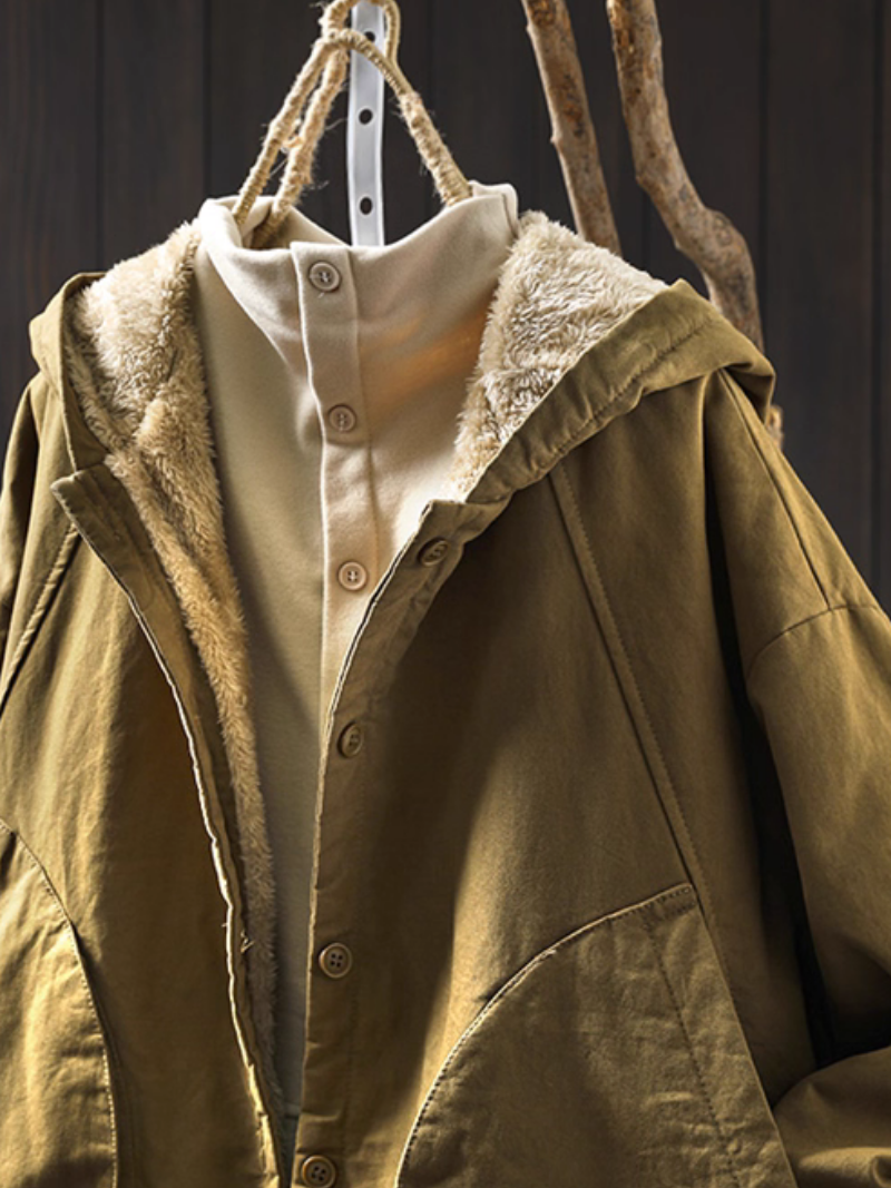 Chic Cotton Hooded Jacket with Plush Lining, Women’s Winter Parka