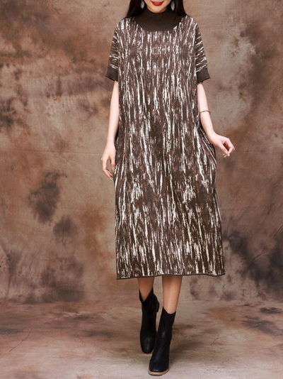 Fashionable Women's Camouflage Half Collar Knitted Midi Dress