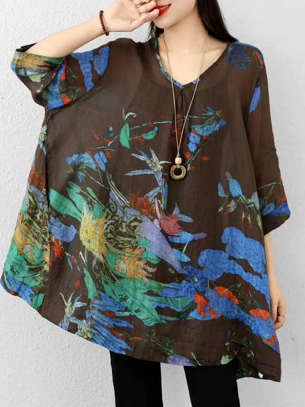 Breezy Weekend Tunic for Effortless Elegance — Linen Blend, Artistically Printed