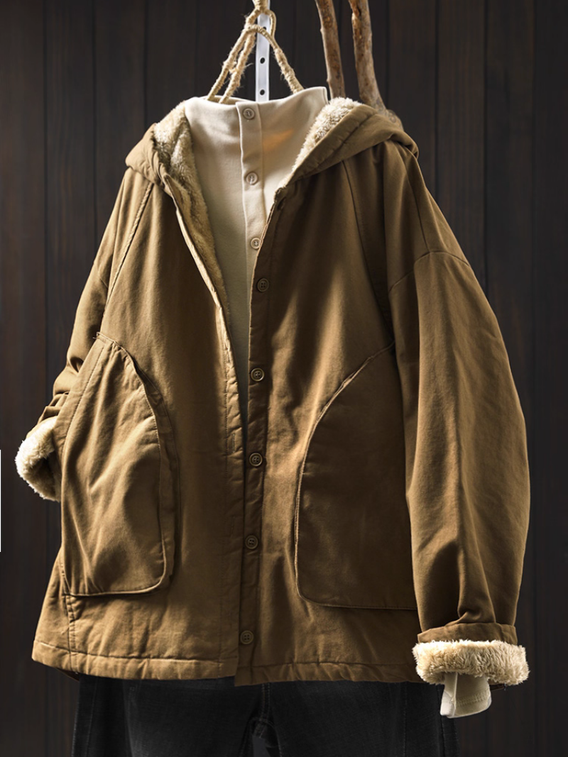 Chic Cotton Hooded Jacket with Plush Lining, Women’s Winter Parka