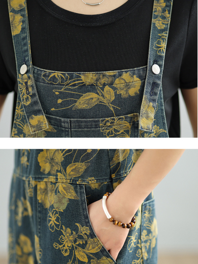 Women's Comfortable Pocket Printed Style Dungaree