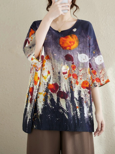 Women's Casual Versatility Beauty Floral Printed Round Neck Tops