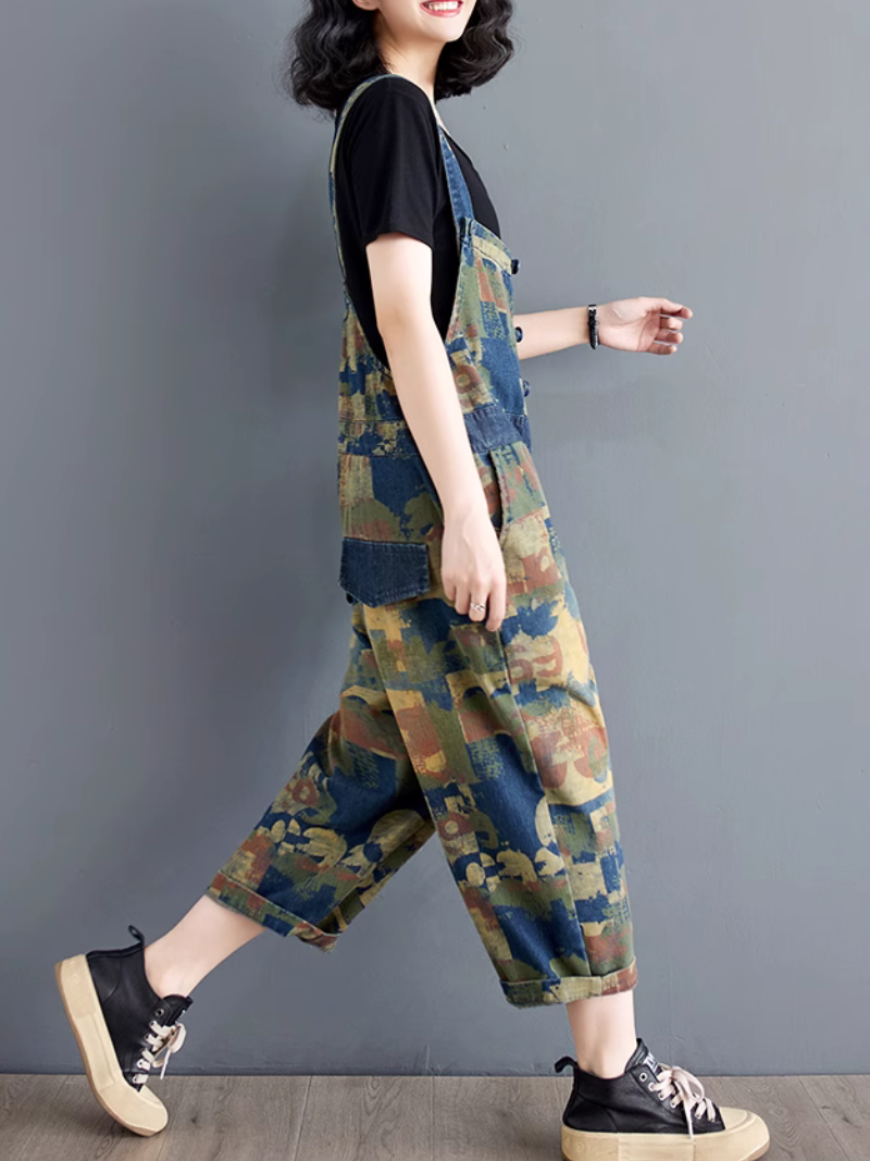 Women's Stylish & Beautiful Thin Denim Printed Overall Dungaree