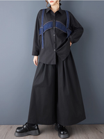 Oversized Button-Down Shirt with Denim Contrast Panels, Modern Minimal Elegance