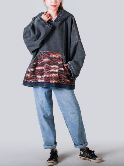 Trendy &amp; Casual Patch Loose Hooded Pullover für Damen