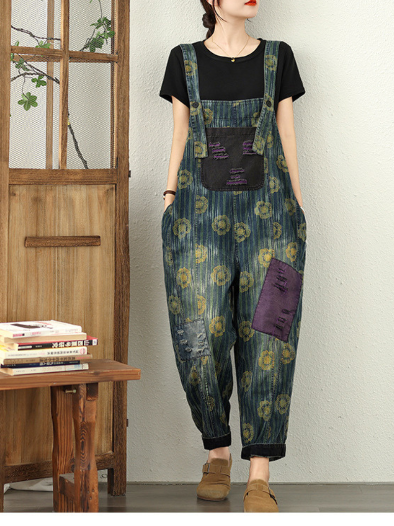 Women's Summer Casual &Trendy Floral Denim Overall Dungaree