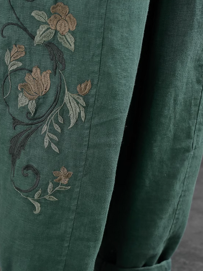 Women's Everyday Vintage Embroidered Pockets Pants Bottom