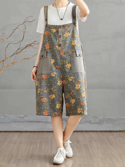 Women's Summer Lightweight Fashionable Loose Printed Overall Dungaree