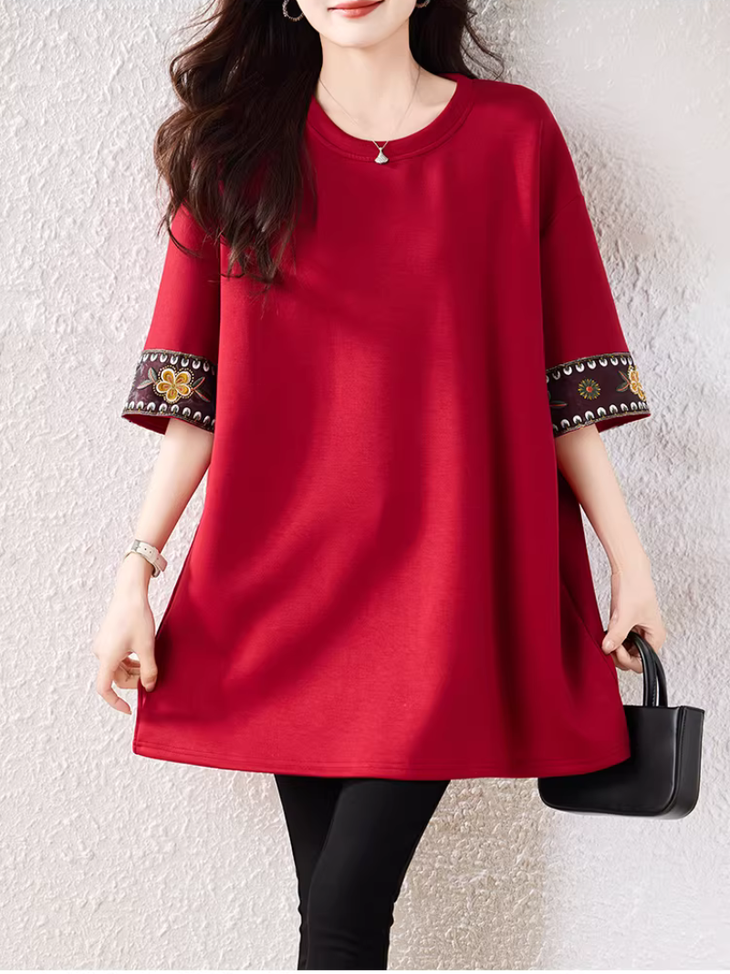A-Line Tunic Top with Embroidered Cuffs