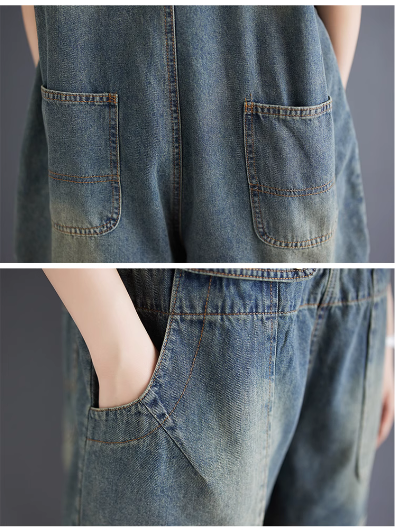 Women's Trendy & Baggy Denim bib's Shorts Overall Dungaree