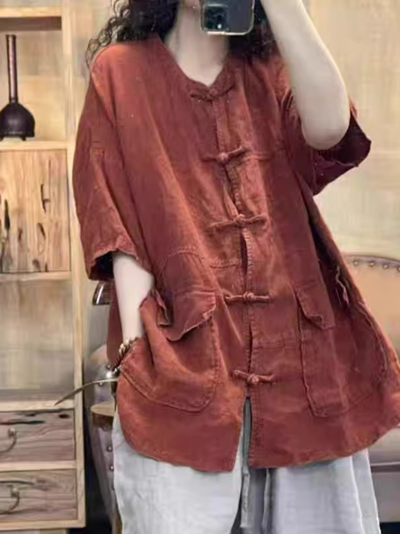 Women's Summer Retro Linen Buttoned Midi Loose Cardigan Dress