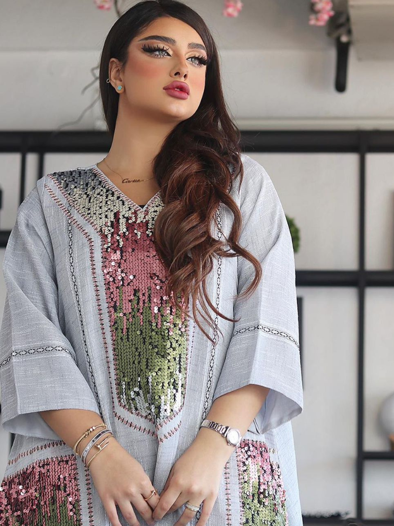عباية إسلامية مطرزة على طراز دبي للنساء 