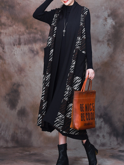 Modern Comfort Women's Printed Plaid Long Cardigan