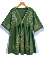 Women's Summer Casual V-neck Loose Embroidered Kimono Dress