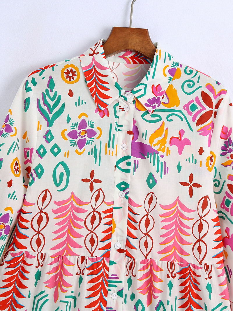 Women's Fashionable Summer Long-sleeved Printed Smock Dress