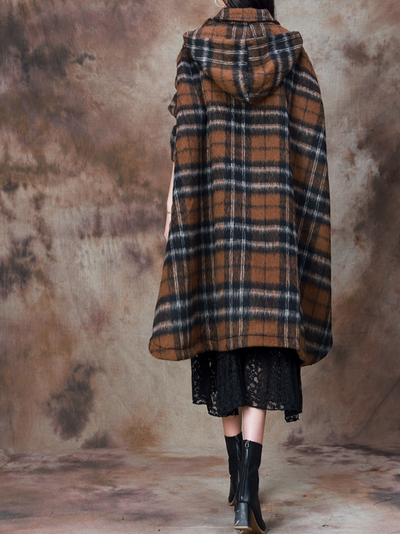 Women Plaid Hooded Coat