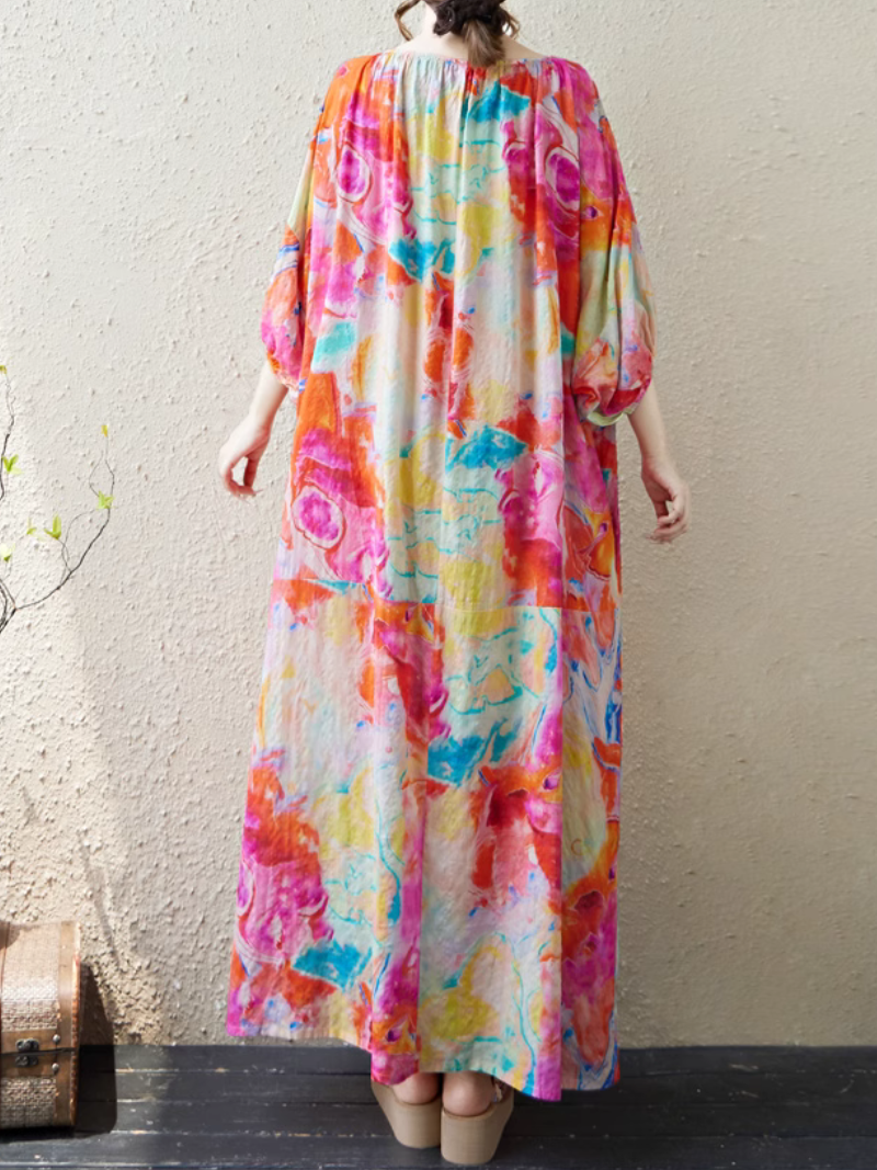 Women's Retro Elastic Summer Printed A-line Kaftan Dress