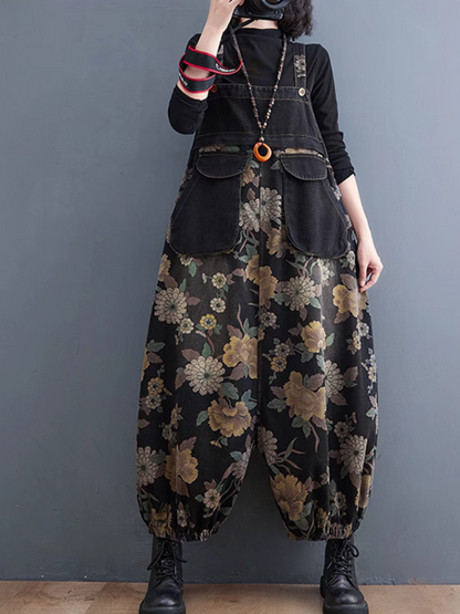 Women's Flower Printed Dungaree