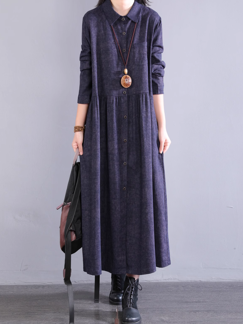 Women's Summer Button-Up Collar Type A-Line Shirt Dress