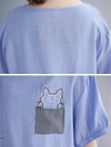 Women's Summer Embroidery & Cat Style T-Shirt Top