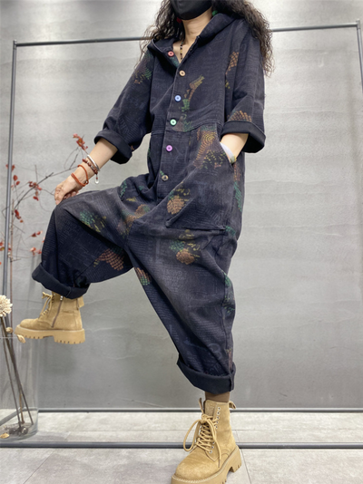 Your Go-To Women's Overall Styles Hooded Printed Dungarees