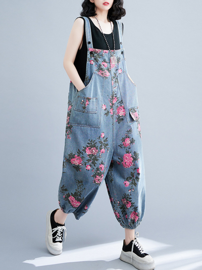 Women's High Waist Baggy Dungarees