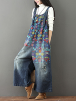 Chic Women's Loose Wide-Leg Floral Denim Overalls | Eva Trends