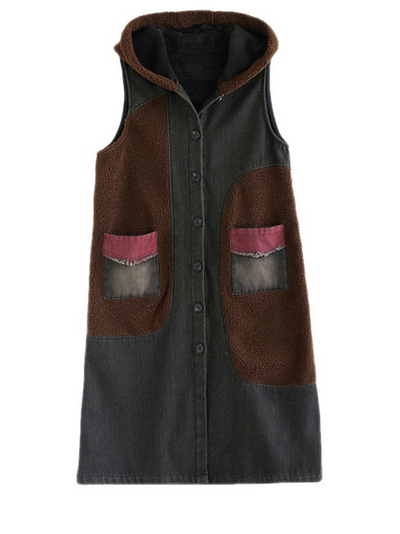 Women's Fashionable Velvet Button-Up Hoodie Coat