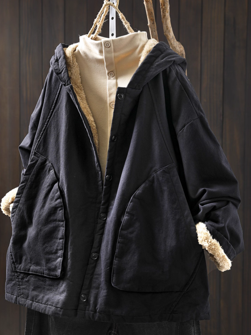 Chic Cotton Hooded Jacket with Plush Lining, Women’s Winter Parka