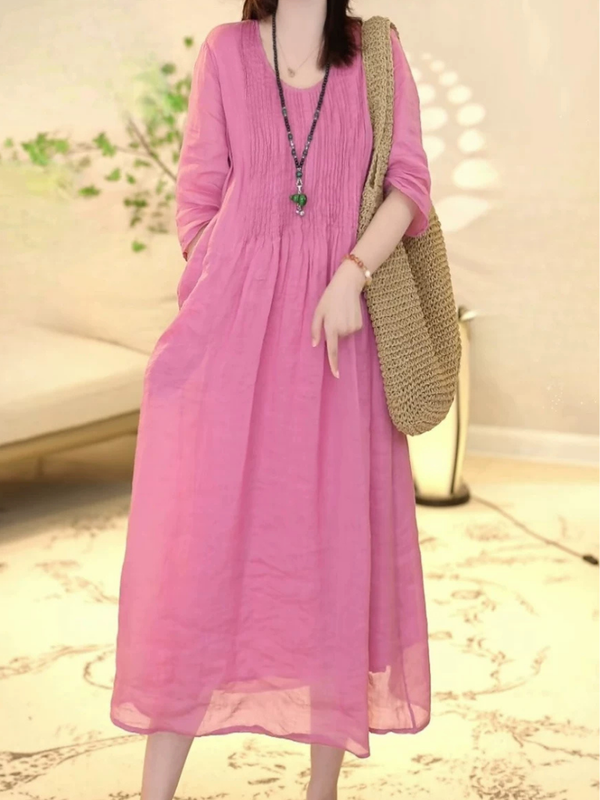 Breezy Weekend Midi — Cotton-Linen Dress with Effortless Fit & Pockets