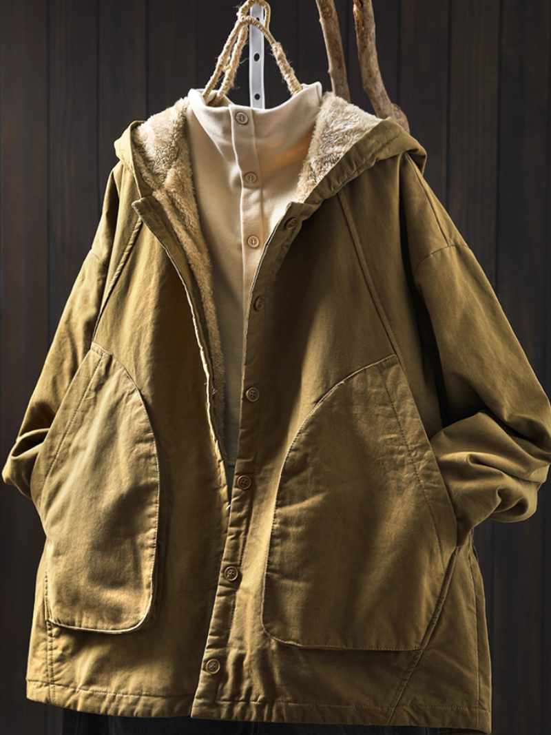 Chic Cotton Hooded Jacket with Plush Lining, Women’s Winter Parka