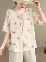 Sunlit Brunch Floral Blouse — Breathable Cotton-Linen, Effortlessly Polished Everyday Comfort