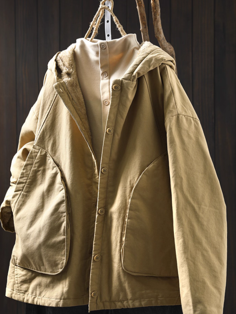 Chic Cotton Hooded Jacket with Plush Lining, Women’s Winter Parka