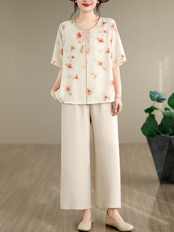 Sunlit Brunch Floral Blouse — Breathable Cotton-Linen, Effortlessly Polished Everyday Comfort