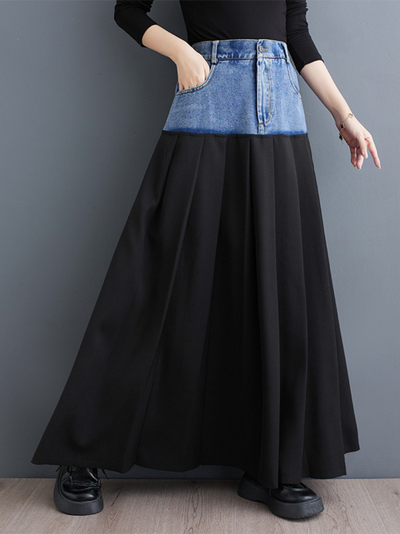 Women's Bottom Beautiful & Comfy Pleated Front Pockets long skirt