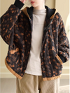 Women's Winter Printed Warm Side Pockets Hooded Casual Coat