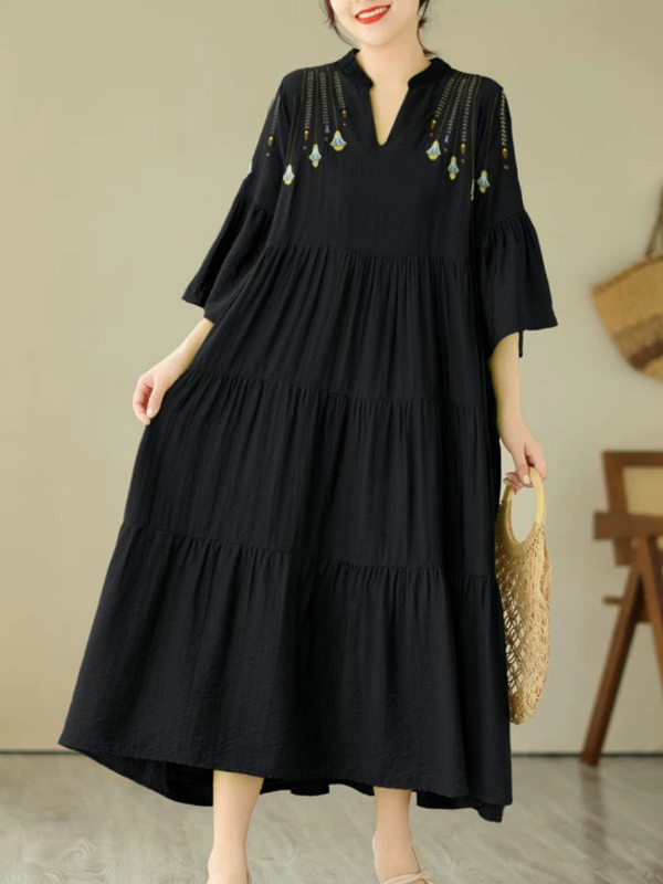 Sunlit Ease Day-to-Night Dress — Tiered Boho Maxi in Cotton Blend