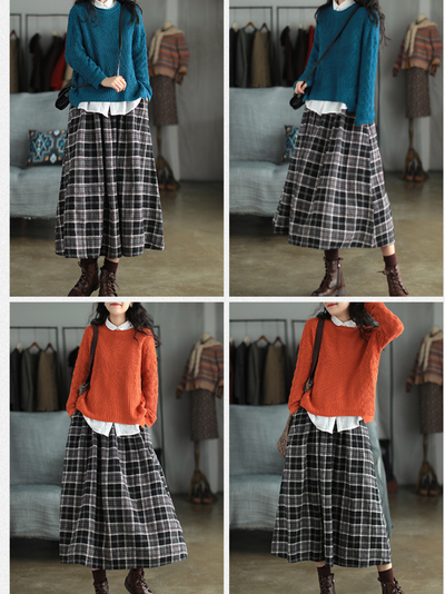 Women's Versatile Elegance Side Pockets Plaid Skirt