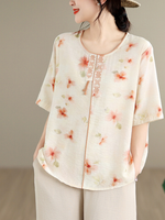 Sunlit Brunch Floral Blouse — Breathable Cotton-Linen, Effortlessly Polished Everyday Comfort