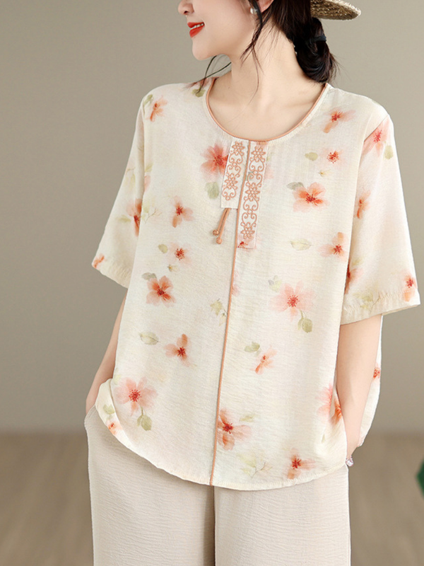 Sunlit Brunch Floral Blouse — Breathable Cotton-Linen, Effortlessly Polished Everyday Comfort