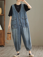 Versatile Women's High Waist Loose Denim Dungarees | Eva Trends